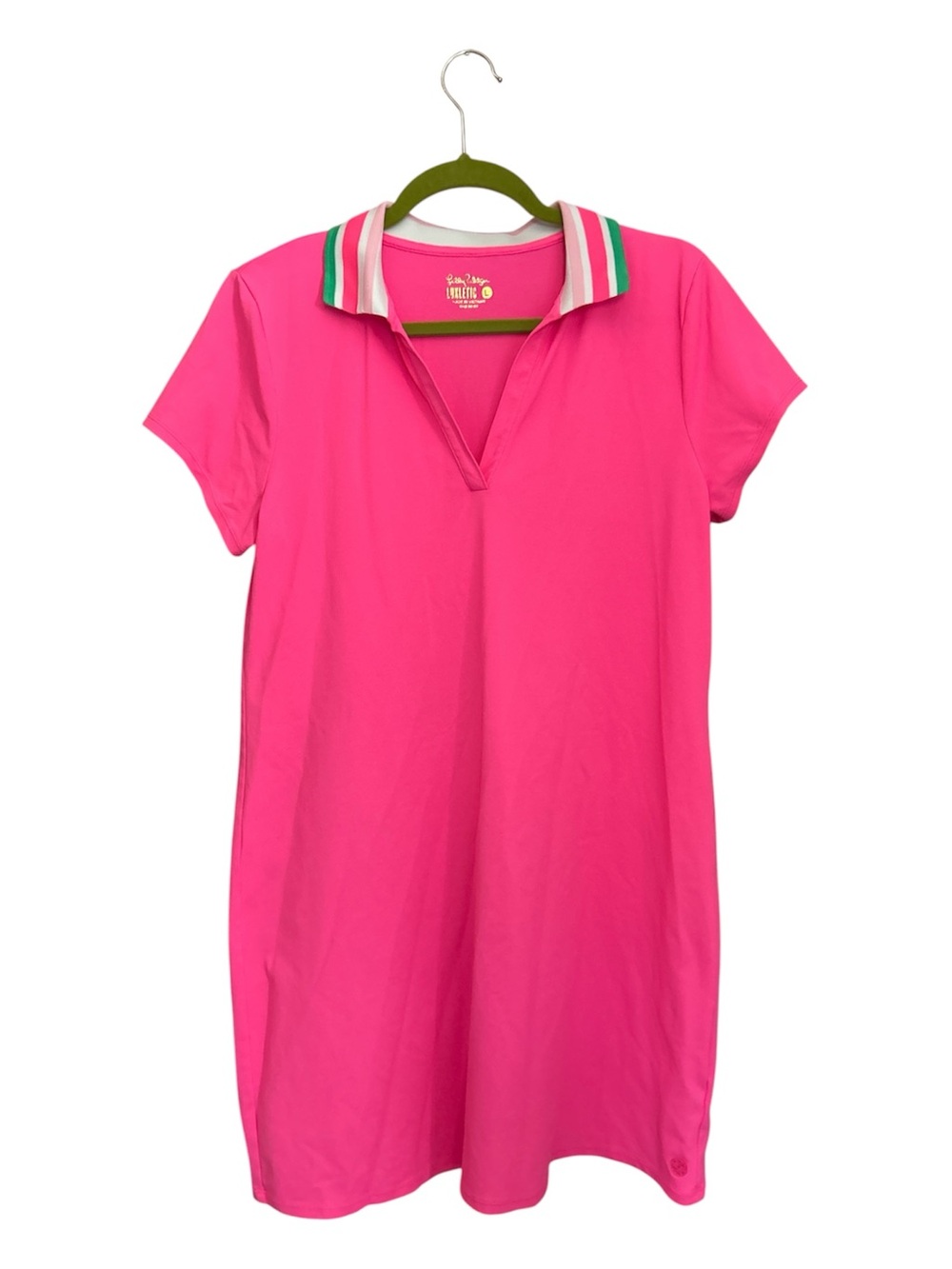 Lilly Pulitzer Luxletic Cayo Costa Dress Pink Stripe Polo UPF 50 Size Large - Picture 2 of 15